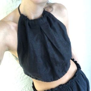 *LOCAL DESIGNER ENKYU* NWT black linen strappy top